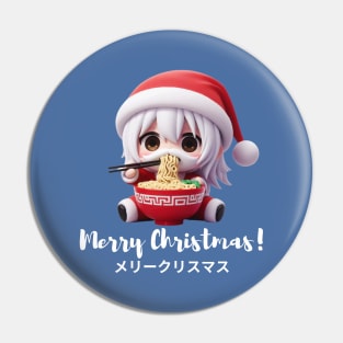 Chibi Kawaii Santa Claus Eating Ramen Noodles Pin