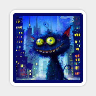 Coffee Drinking Blue Cat Stays Up All Night in the City Magnet