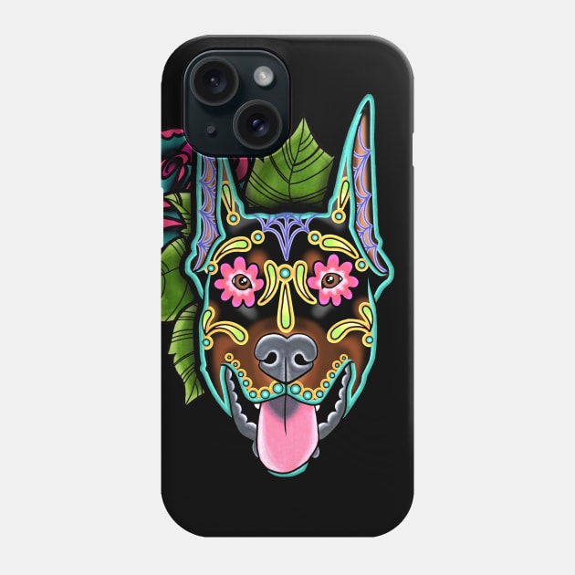 Doberman - Cropped Ear Edition - Day of the Dead Sugar Skull Dog Phone Case by prettyinink