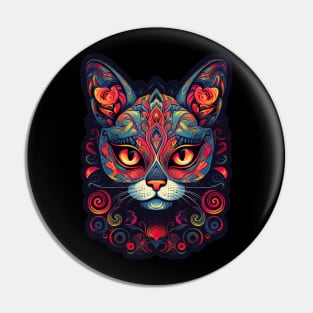 Fiesta Feline Sugar Skull - Sugar Skull Cat Design Pin