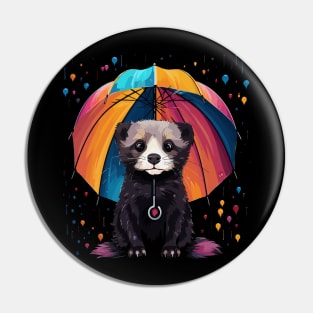 Ferret Rainy Day With Umbrella Pin