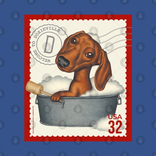 Cute Doxie in tin bathtub with bubbles by Danny Gordon Art