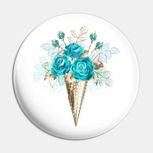 Waffle Cone with Turquoise Roses Pin