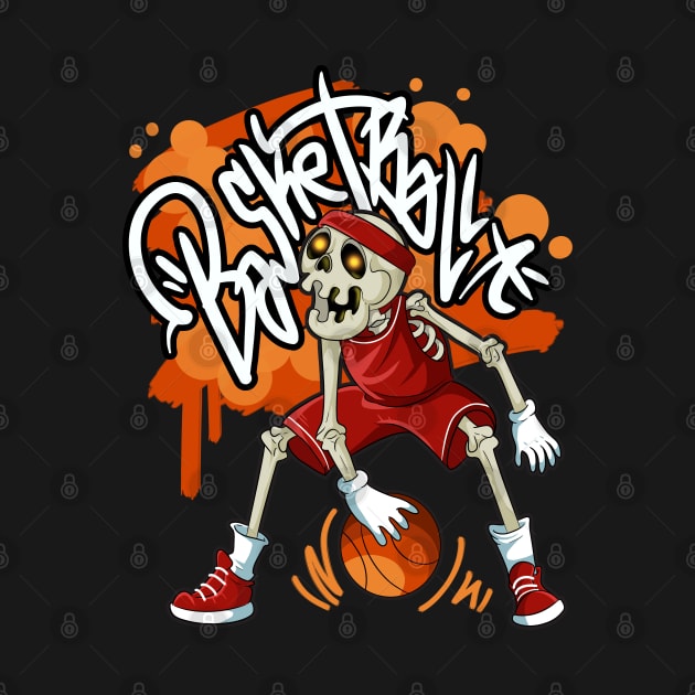 Graffiti Style Skeleton Dribbling Basketball by Trendy Black Sheep