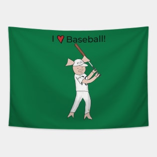 I love Baseball! Left-handed Pig baseball player, batter, baseball Tapestry