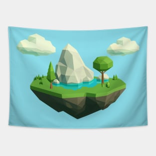 Floating 3D low poly island Tapestry