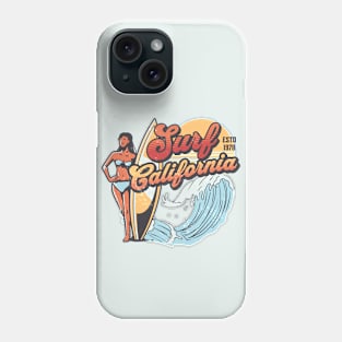 Surf California // Vintage Surfer Babe // Retro Surfing Phone Case