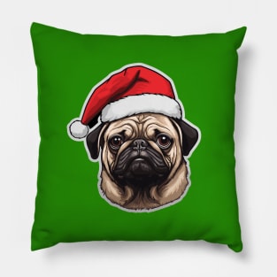 Santa Pug Face - Funny Pug Christmas Pillow