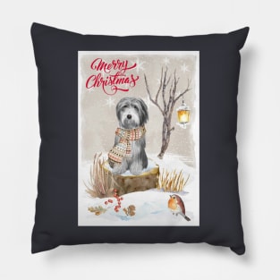 Bearded Collie Merry Christmas Santa Dog Pillow