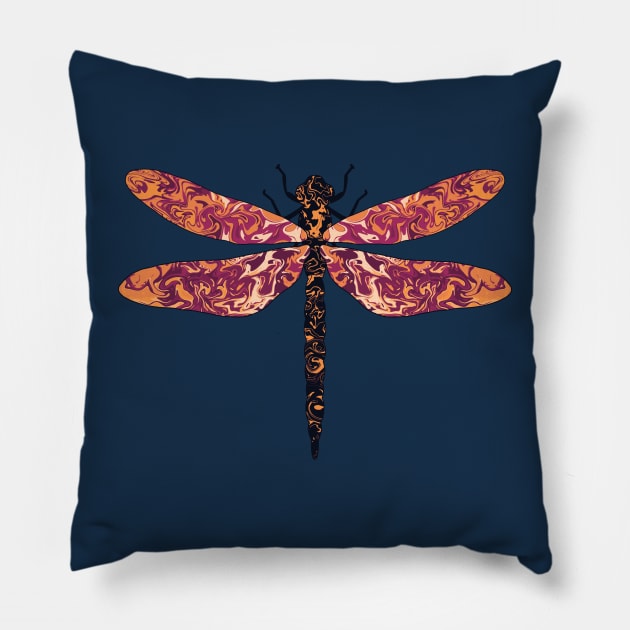 Lava swirl dragonfly illustration Pillow by Ieva Li ART