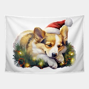 Lazy Corgi Dog at Christmas Tapestry