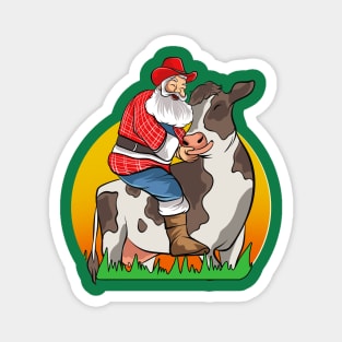 Farmer Santa Farming Farm Cow Merry Christmas Magnet