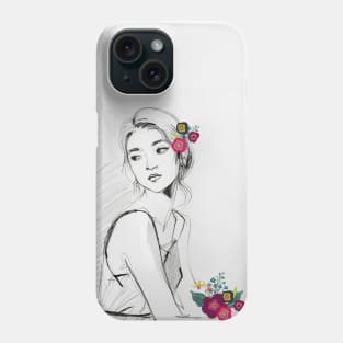 Looking back with flowers Phone Case