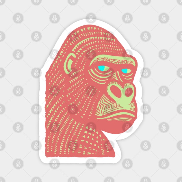 Psychedelic Woodcut Gorilla Magnet by TuncGK