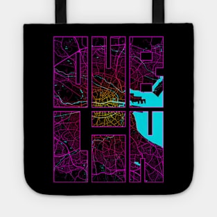 Dublin, Ireland City Map Typography - Neon Tote