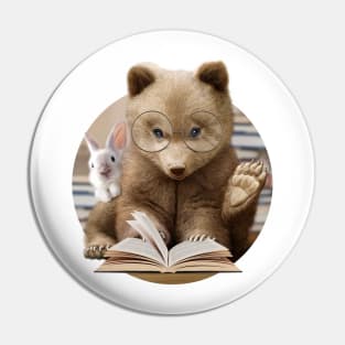 bear & rabbit reading book Pin