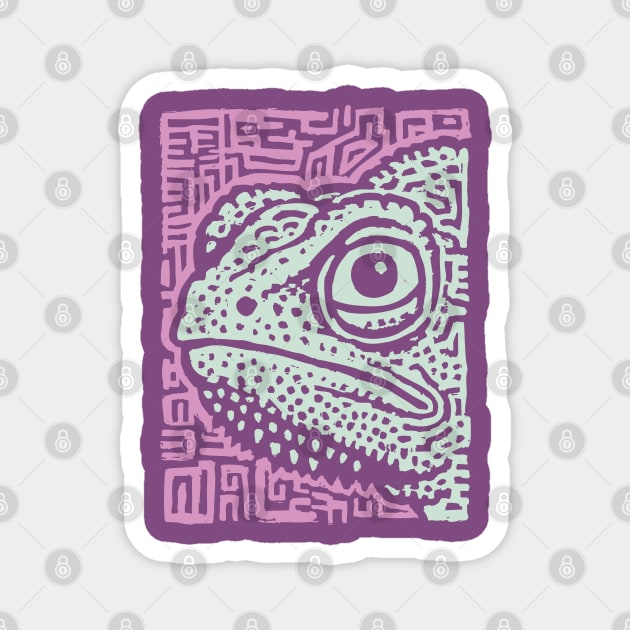 Chameleon Linocut | Tribal Reptile Pattern Magnet by TuncGK