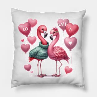 Valentine Love Flamingos Pillow