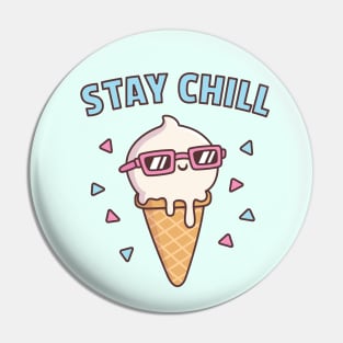 Stay Chill, Vanilla Ice Cream With Sunglasses Pin