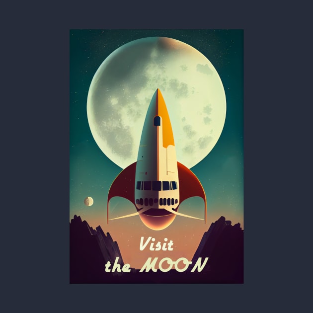 Moon Adventure Vintage Travel Poster by GreenMary Design