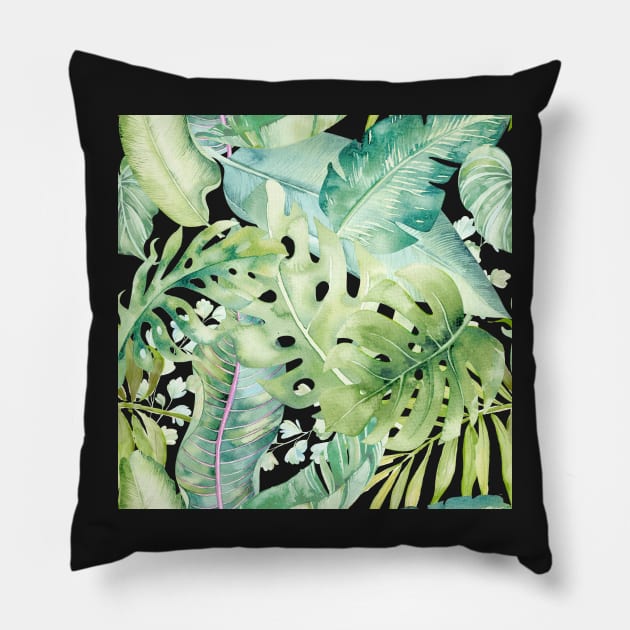 Sage Green Tropical Foliage Pillow by PixDezines