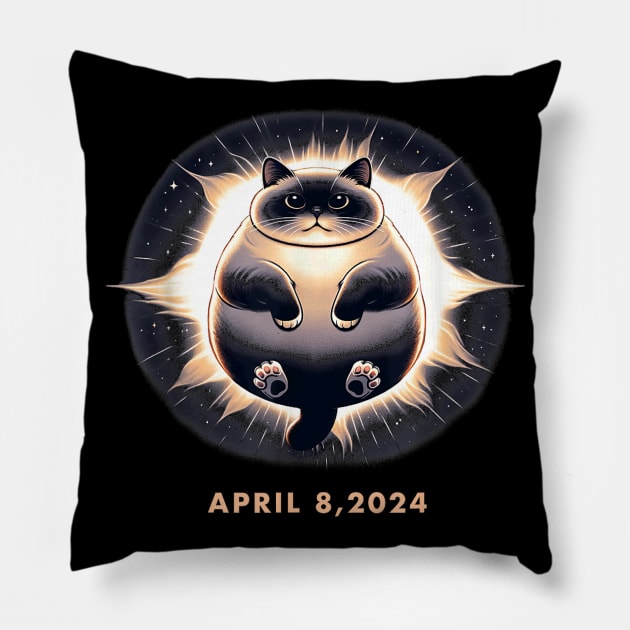 Total Solar Eclipse Funny Fat Cat 8 April 2024 Gift For boys Girls KIds Pillow by truong-artist-C