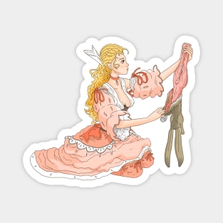 pastel pink girl skinning a rabbit. Magnet