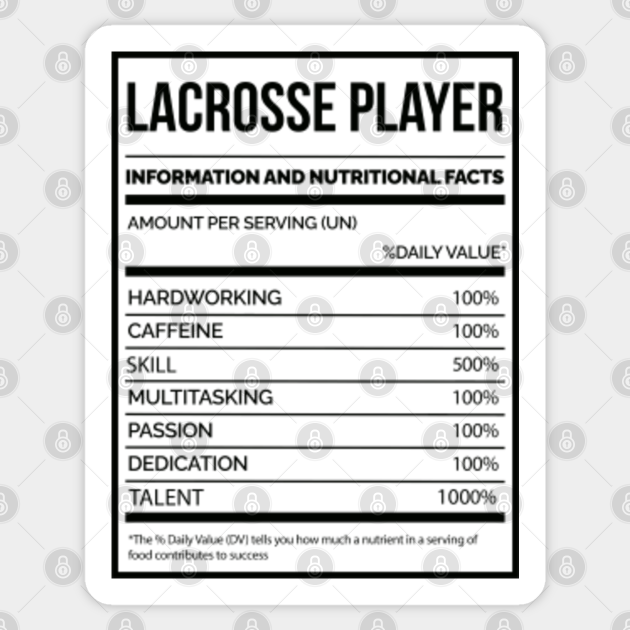 Awesome And Funny Nutrition Label Lacrosse LAX Saying Quote For A Birthday Or Christmas - Lacrosse - Sticker