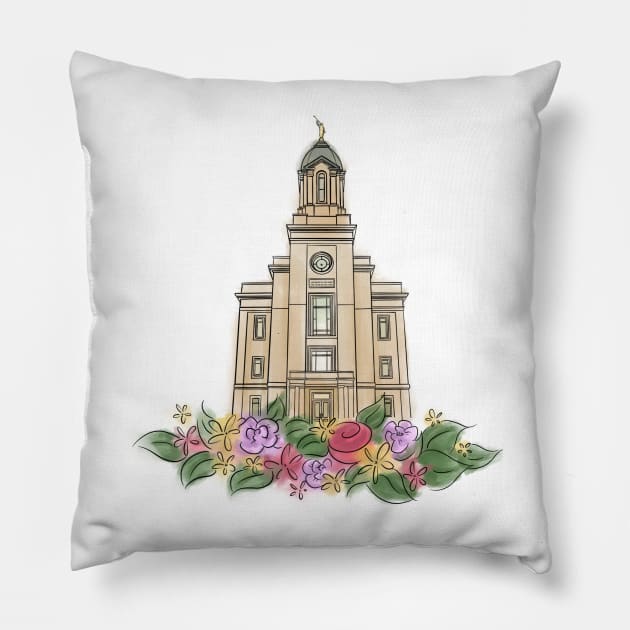 Cedar City Temple Illustration Pillow by trippyart