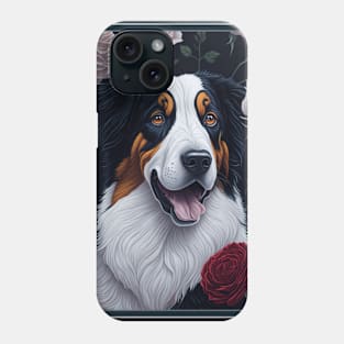 Australian Shepherd white roses Phone Case