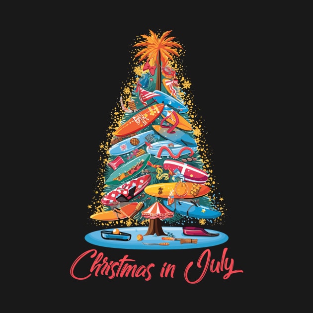 Surfboard Seasons | "Christmas In July" Tree T-shirt by Indigo Lake