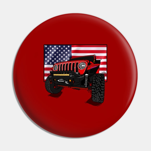 Jeep with American Flag - Red Essential Pin by 4x4 Sketch