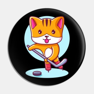 Cute Kawaii Cat Playing Ice Hockey Pin