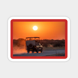 Namibia. Etosha National Park. Driving into Sunrise. Magnet