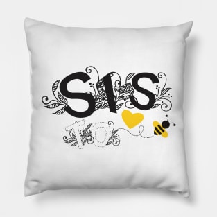 Sis To Be | Modern Cute Black And White Floral Typography With Yellow Bee And Heart | New Baby Announcement Pillow