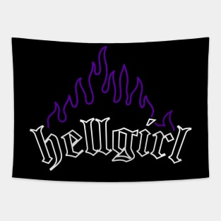 Hellgirl Aesthetic Goth Grl Grunge Design (Purple Flames & White Text) Tapestry