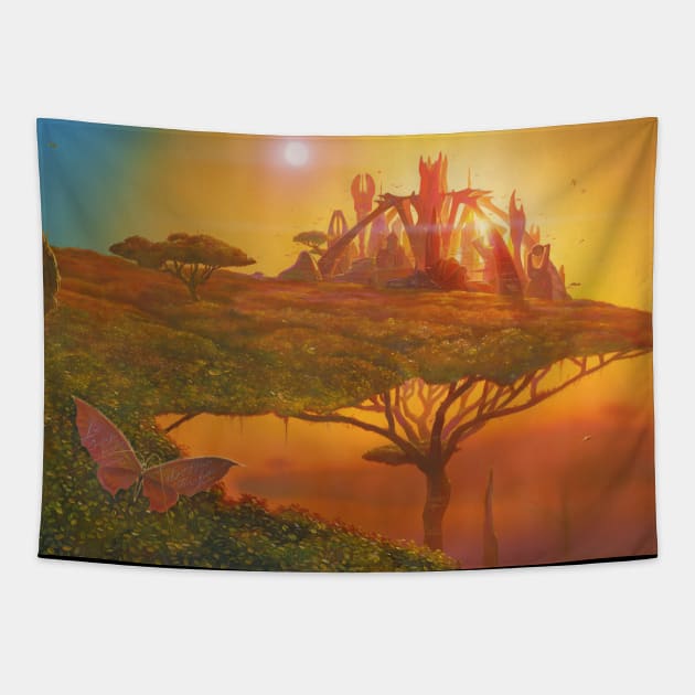 Sunset in the Double Star system in Carina constellation. World №21 Tapestry by Ldarro