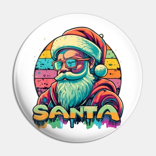 Retro Vintage Santa Claus Vibrant Graffiti Style Men Pin