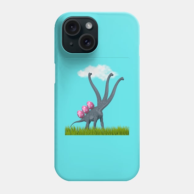 3-necked dinosaur carrying 3 easter eggs | Happy Easter Phone Case by Cosmic Story Designer