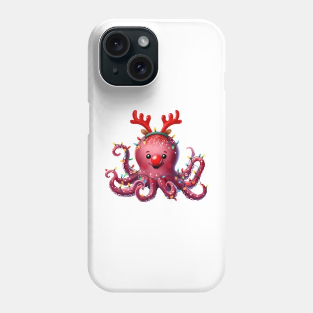 Christmas Red Nose Octopus Phone Case by Chromatic Fusion Studio