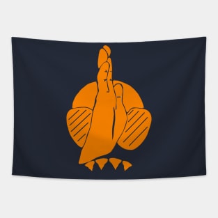 Yellow hand signal for shark, scuba diver design Tapestry