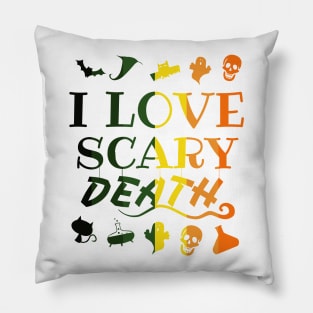 i love scary death halloween day - pumpkin and bats Pillow