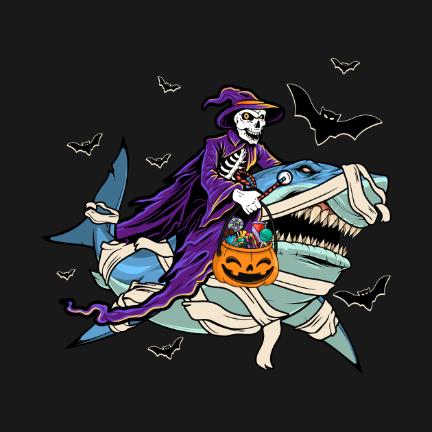 Skeleton Riding Mummy Shark Halloween Costume by antrazdixonlda