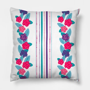 Purple, Pink, And Teal Flower Stripes Pattern Pillow