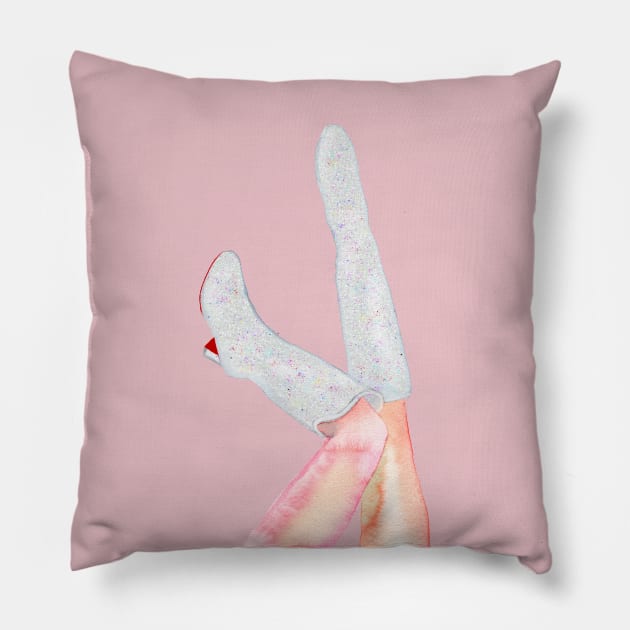 Eras Tour glitter boots/pink Pillow by wallaceart