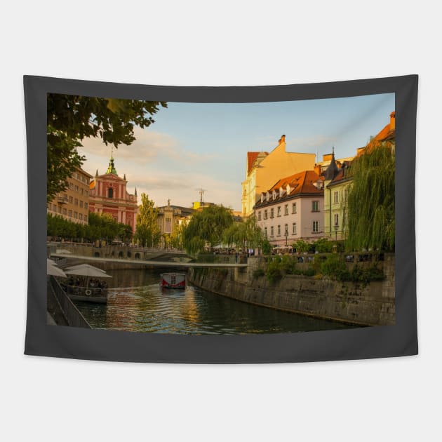 Ljubljanici River in Ljubljana, Slovenia Tapestry by jojobob