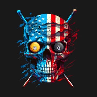 American Flag Skull Billiards Pool Player T-Shirt
