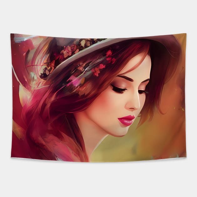 Abstract Paint Smear Young Woman Colorful Fall Floral Tapestry by InfinitelyPink