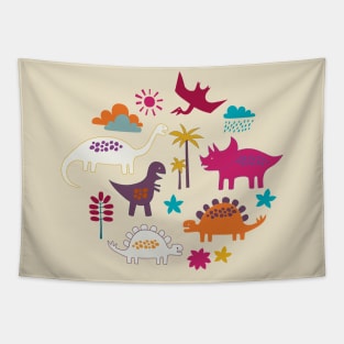 Dinosaur Land - Sunshine Brights - cute Dino design by Cecca Designs Tapestry