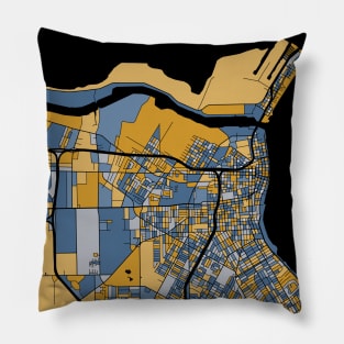 Corpus Christi Map Pattern in Blue & Gold Pillow